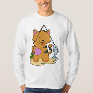 Cat as Fisher with Fishing rod & Fish T-Shirt