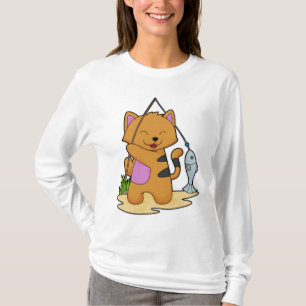 Cat as Fisher with Fishing rod & Fish T-Shirt