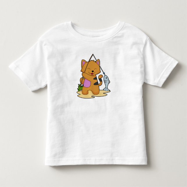 Cat as Fisher with Fishing rod & Fish Toddler T-Shirt (Front)