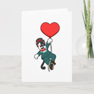 Cat as Groom with Heart Balloon Card