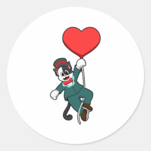 Cat as Groom with Heart Balloon Classic Round Sticker