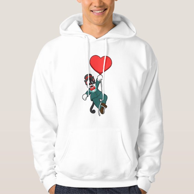 Cat as Groom with Heart Balloon Hoodie (Front)