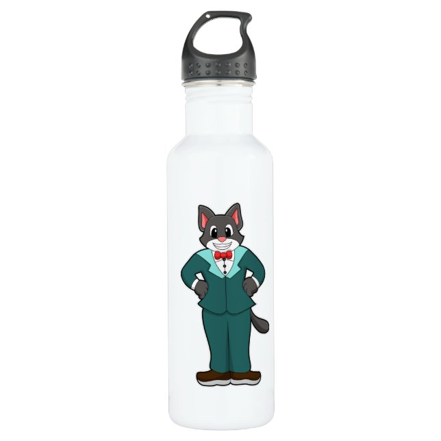 Cat as Groom with Suit & Ribbon 710 Ml Water Bottle (Front)