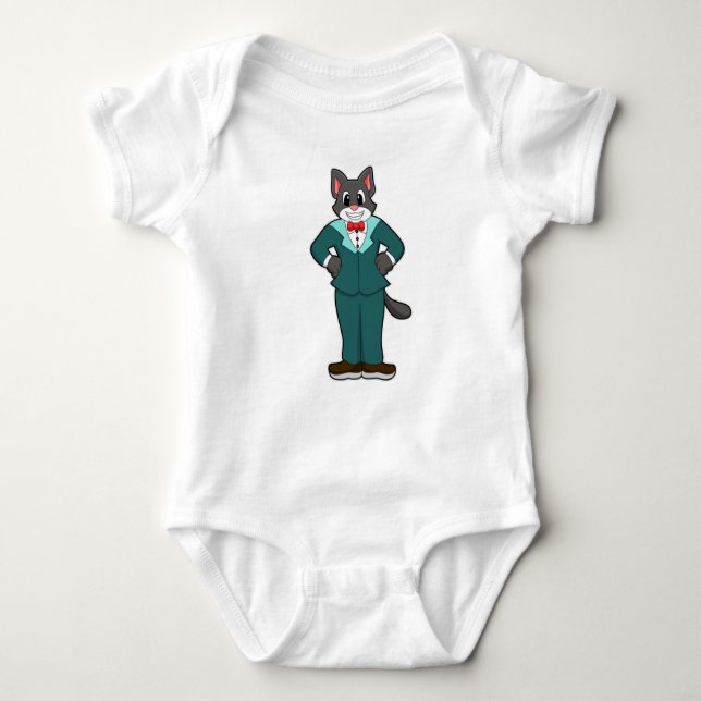 Cat as Groom with Suit & Ribbon Baby Bodysuit (Front)