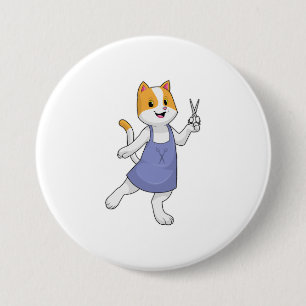 Cat as Hair stylist with Scissors 7.5 Cm Round Badge