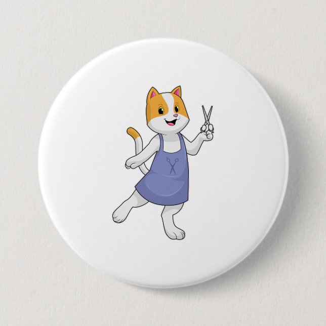 Cat as Hair stylist with Scissors 7.5 Cm Round Badge (Front)