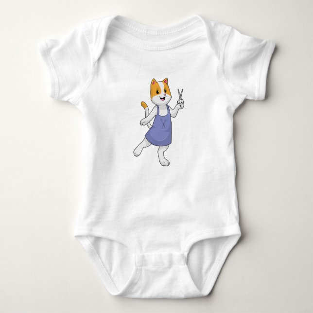 Cat as Hair stylist with Scissors Baby Bodysuit (Front)