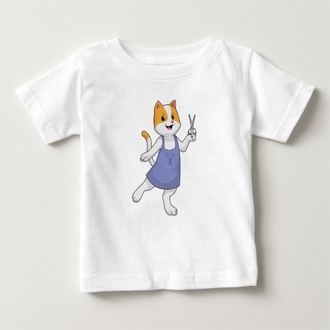 Cat as Hair stylist with Scissors Baby T-Shirt (Front)