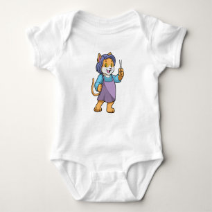 Cat as Hairdresser with Scissors Baby Bodysuit