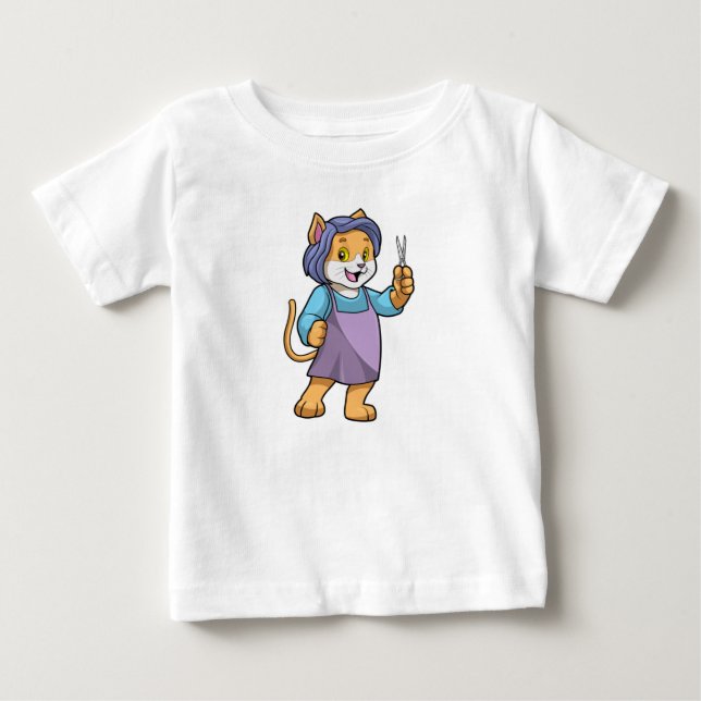 Cat as Hairdresser with Scissors Baby T-Shirt (Front)