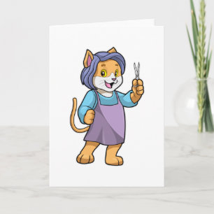 Cat as Hairdresser with Scissors Card