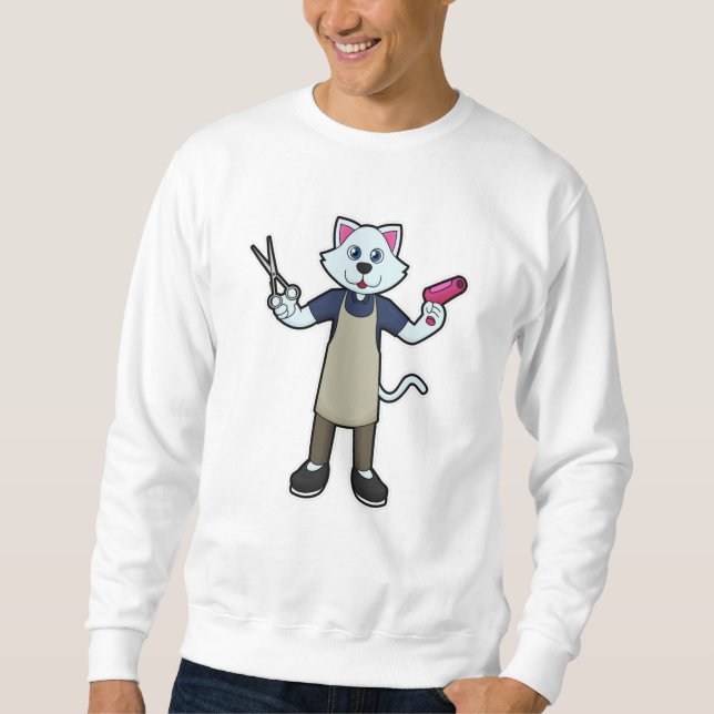 Cat as Hairdresser with Scissors & Hair dryer Sweatshirt (Front)