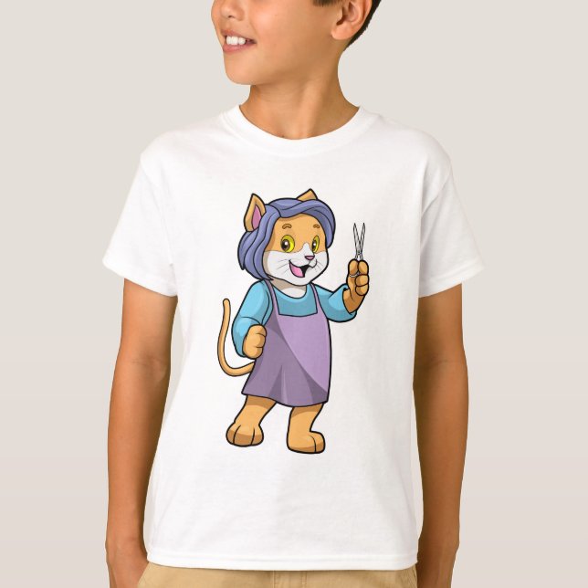 Cat as Hairdresser with Scissors T-Shirt (Front)