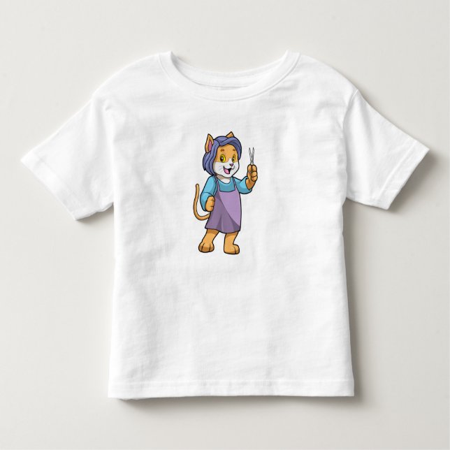 Cat as Hairdresser with Scissors Toddler T-Shirt (Front)