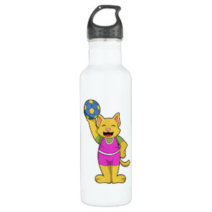Cat as Handball player with Handball 710 Ml Water Bottle