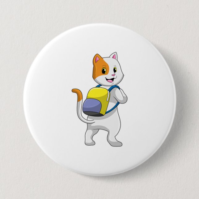 Cat as Hiker with Backpack 7.5 Cm Round Badge (Front)