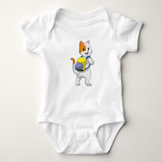 Cat as Hiker with Backpack Baby Bodysuit (Front)