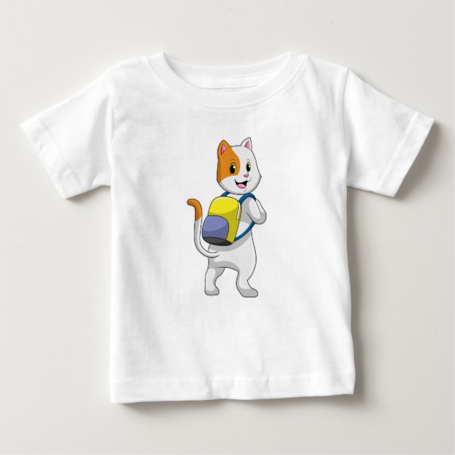 Cat as Hiker with Backpack Baby T-Shirt (Front)