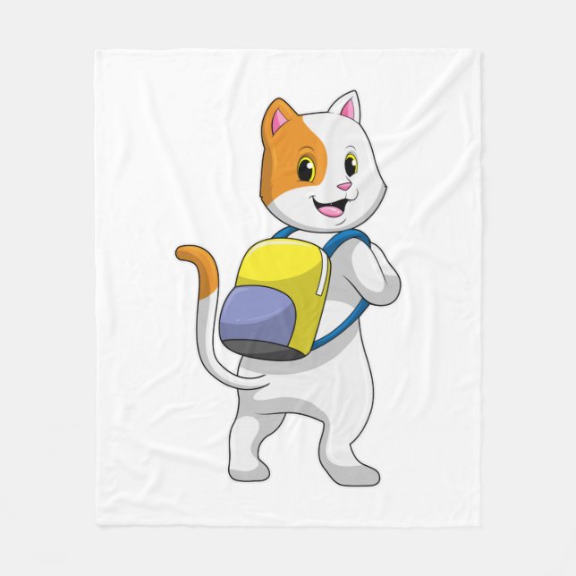 Cat as Hiker with Backpack Fleece Blanket (Front)