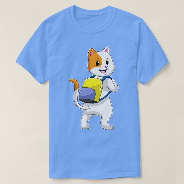 Cat as Hiker with Backpack T-Shirt (Design Front)