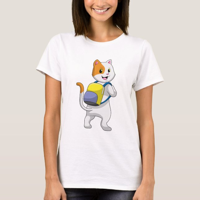 Cat as Hiker with Backpack T-Shirt (Front)