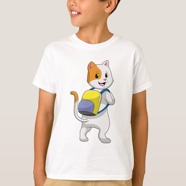 Cat as Hiker with Backpack T-Shirt (Front)