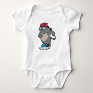 Cat as Ice Skater with Ice skates Baby Bodysuit