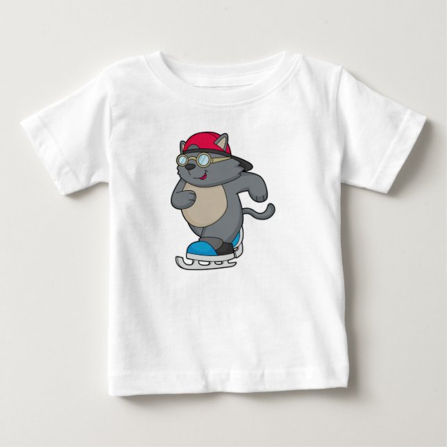 Cat as Ice Skater with Ice skates Baby T-Shirt (Front)