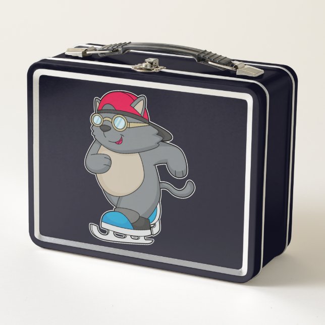 Cat as Ice Skater with Ice skates Metal Lunch Box (Front)