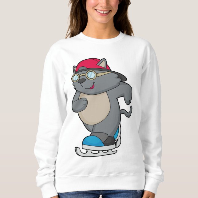 Cat as Ice Skater with Ice skates Sweatshirt (Front)