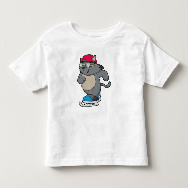 Cat as Ice Skater with Ice skates Toddler T-Shirt (Front)