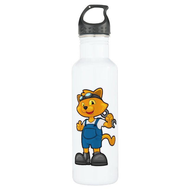 Cat as Mechanic with Spanner 710 Ml Water Bottle (Front)