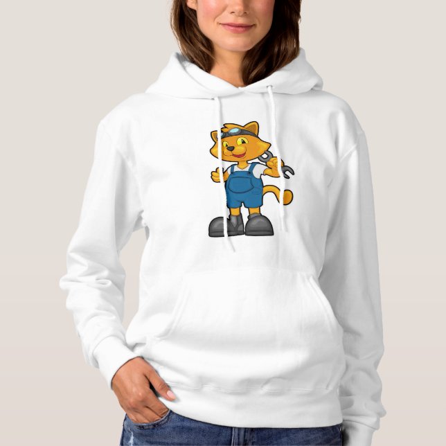 Cat as Mechanic with Spanner Hoodie (Front)