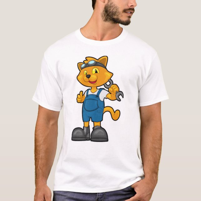 Cat as Mechanic with Spanner T-Shirt (Front)