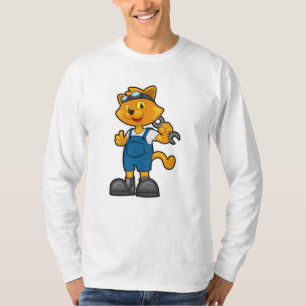 Cat as Mechanic with Spanner T-Shirt