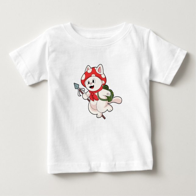 Cat as Mushroom picker with Mushroom Baby T-Shirt (Front)
