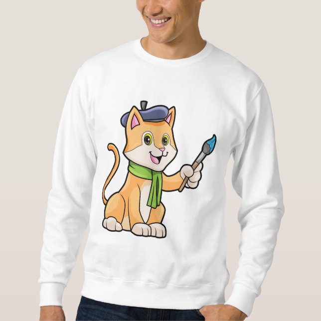 Cat as Painter with Brush & Scarf Sweatshirt (Front)