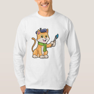 Cat as Painter with Brush & Scarf T-Shirt