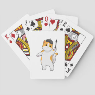 Cat as Painter with Paint brush Playing Cards