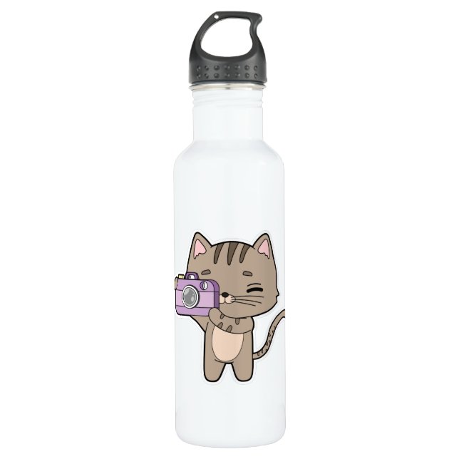 Cat as Photographer with Camera 710 Ml Water Bottle (Front)