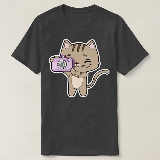 Cat as Photographer with Camera T-Shirt (Design Front)