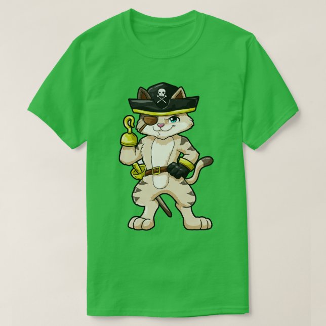 Cat as pirate with dagger and sabre T-Shirt (Design Front)