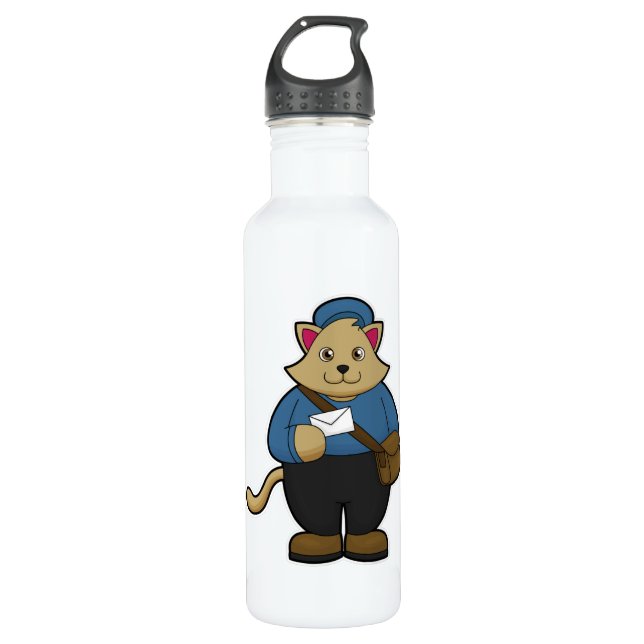 Cat as Postman with Envelope & Bag 710 Ml Water Bottle (Front)
