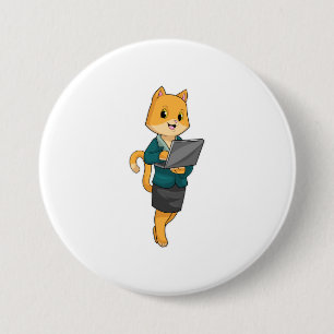 Cat as Secretary with Laptop 7.5 Cm Round Badge