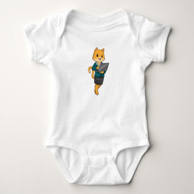 Cat as Secretary with Laptop Baby Bodysuit (Front)