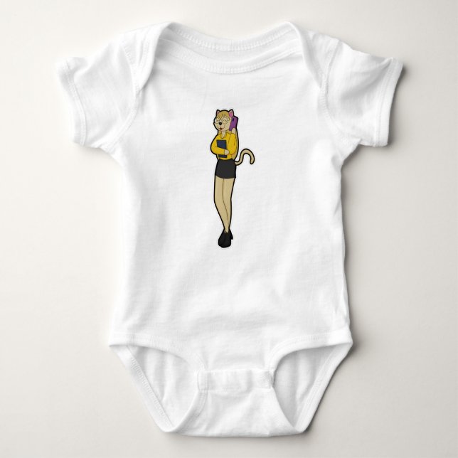 Cat as Secretary with Laptop & Mobile phone Baby Bodysuit (Front)