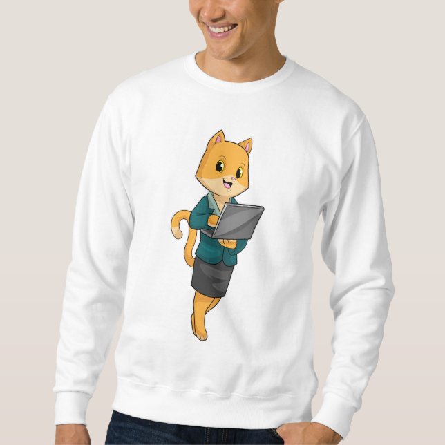 Cat as Secretary with Laptop Sweatshirt (Front)