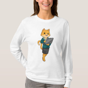 Cat as Secretary with Laptop T-Shirt