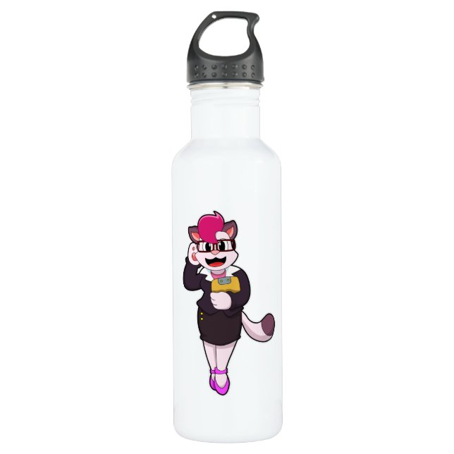 Cat as Secretary with Notepad 710 Ml Water Bottle (Front)