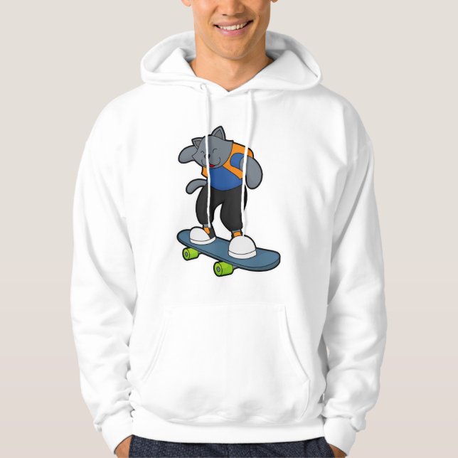 Cat as Skateboarder with Skateboard Hoodie (Front)